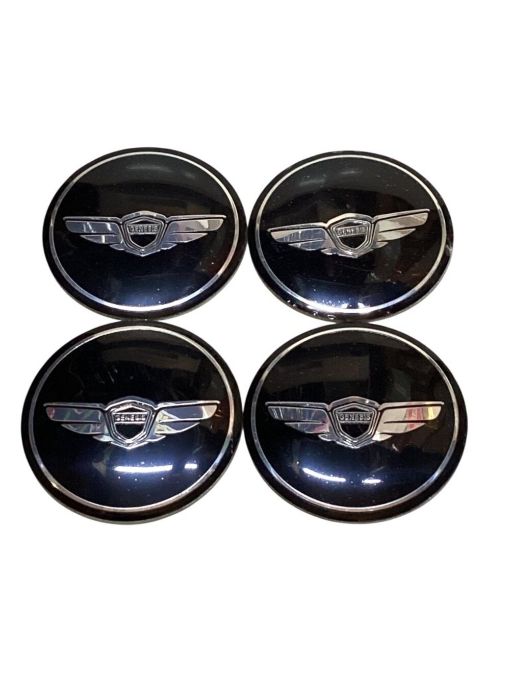 JD 4pcs 2.22 inch Black Silver Glass Center Hub Emblems Name Badges For Genesis